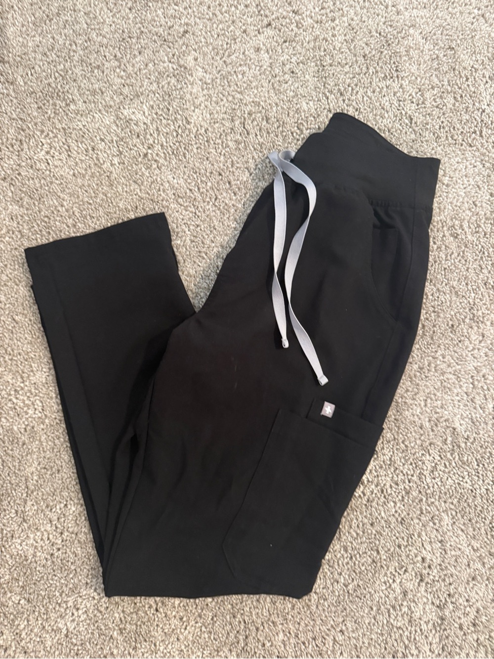 Figs Wide Leg Pants in Black with Gray Drawstring